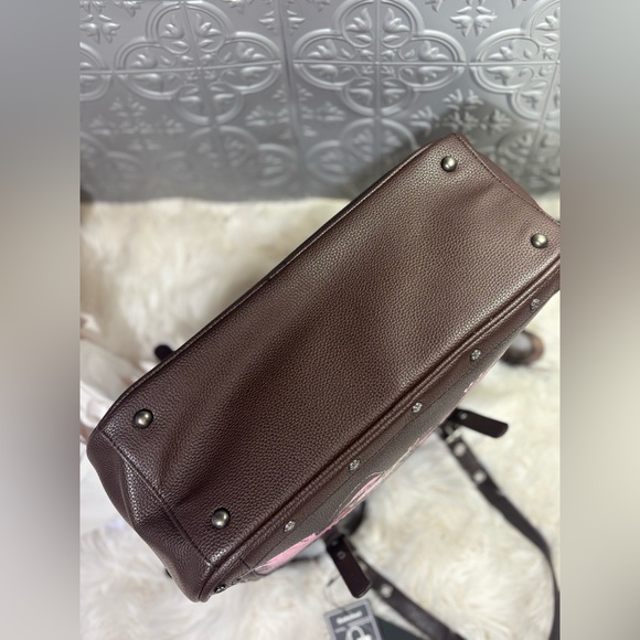 Ed Hardy nwt brown pink skull faux leather large tote weekender bag purse biker - Picture 10 of 10